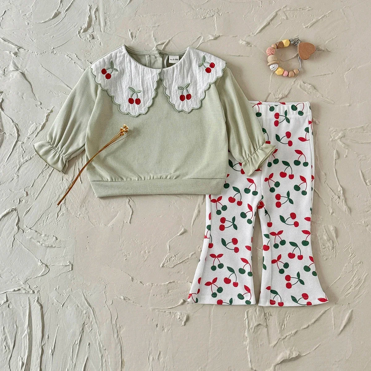 Cherry Embroidery Baby Set