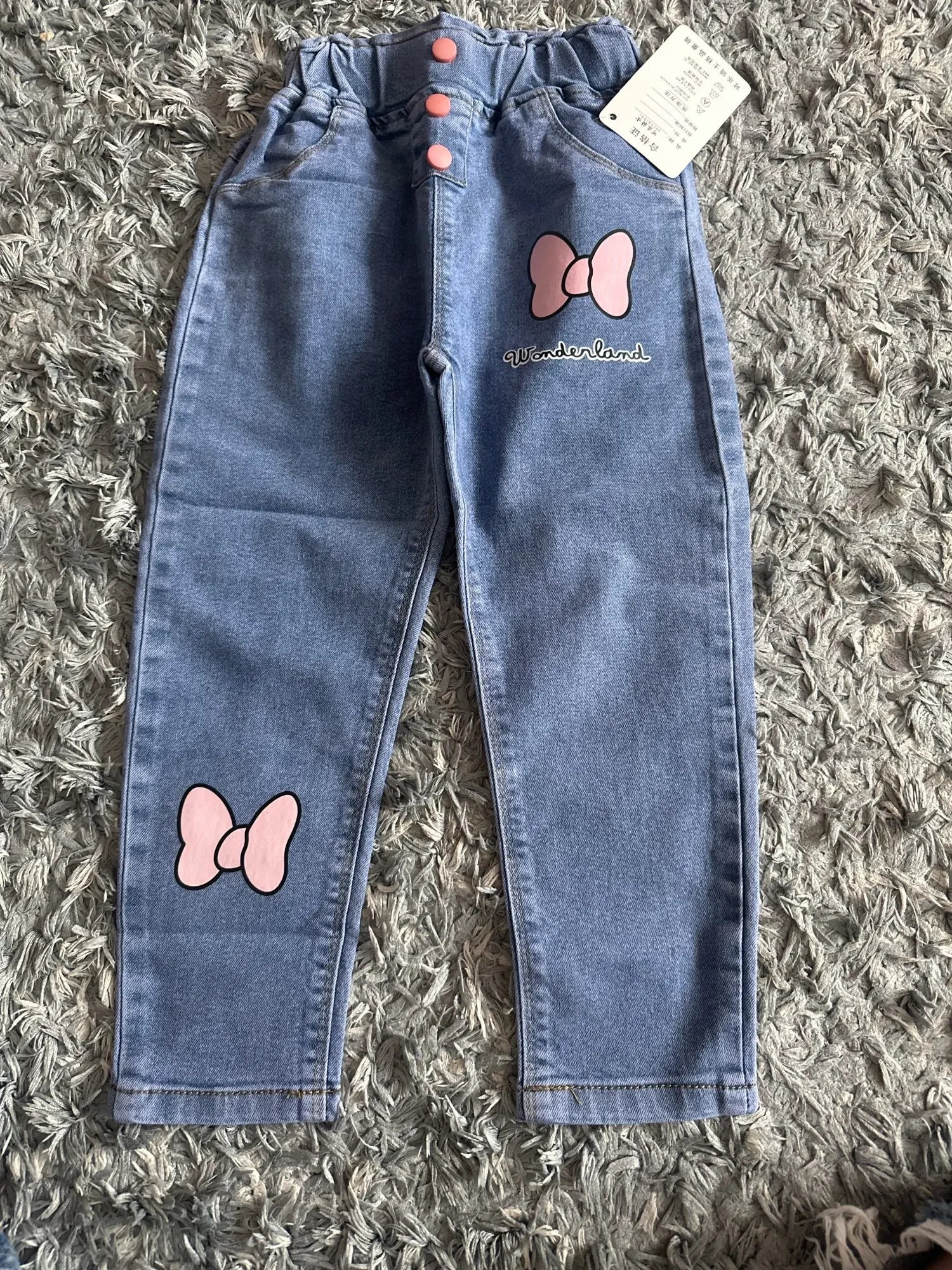 Girls Pink Bow Jeans