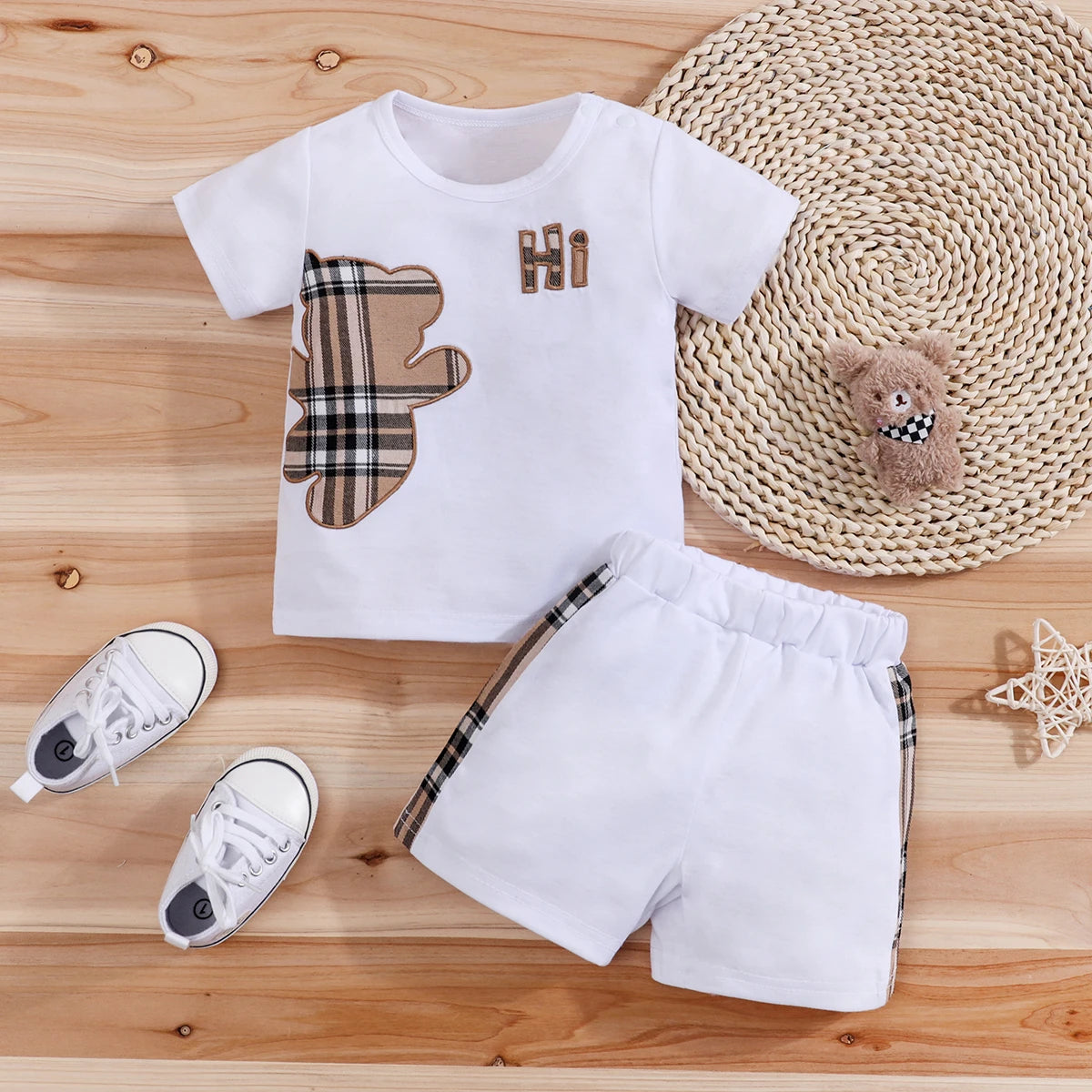 Bear Print T-shirt + Shorts Set