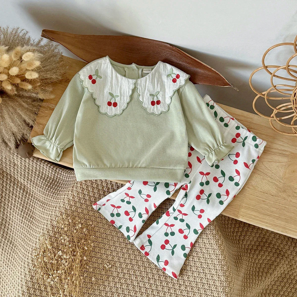 Cherry Embroidery Baby Set